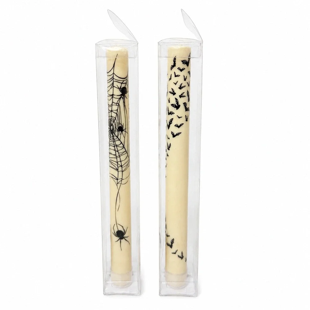 World Market Halloween Flameless LED Taper Candles Bats Spiderwebs Set of 4